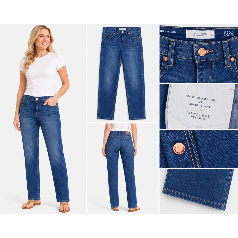 Liverpool Jeans Womens 6 Blue Bartlett Eco Logical Girlfriend Slim Stretch Denim